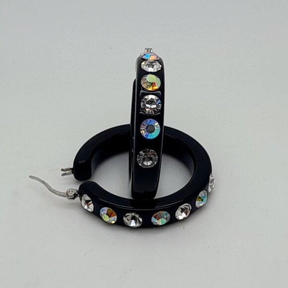 chunky black color Lucite Acrylic wide 1.5 Hoop Latch Back Fashion Earrings - Picture 3 of 4